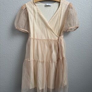 Zara girls cream gingham wrap dress size 13/14